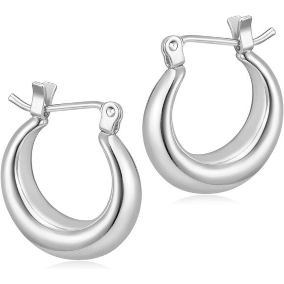 ⚡Classic Silver Hoop Earrings Women Thick Small Round Chunky Lightweight Gift - Picture 1 of 7